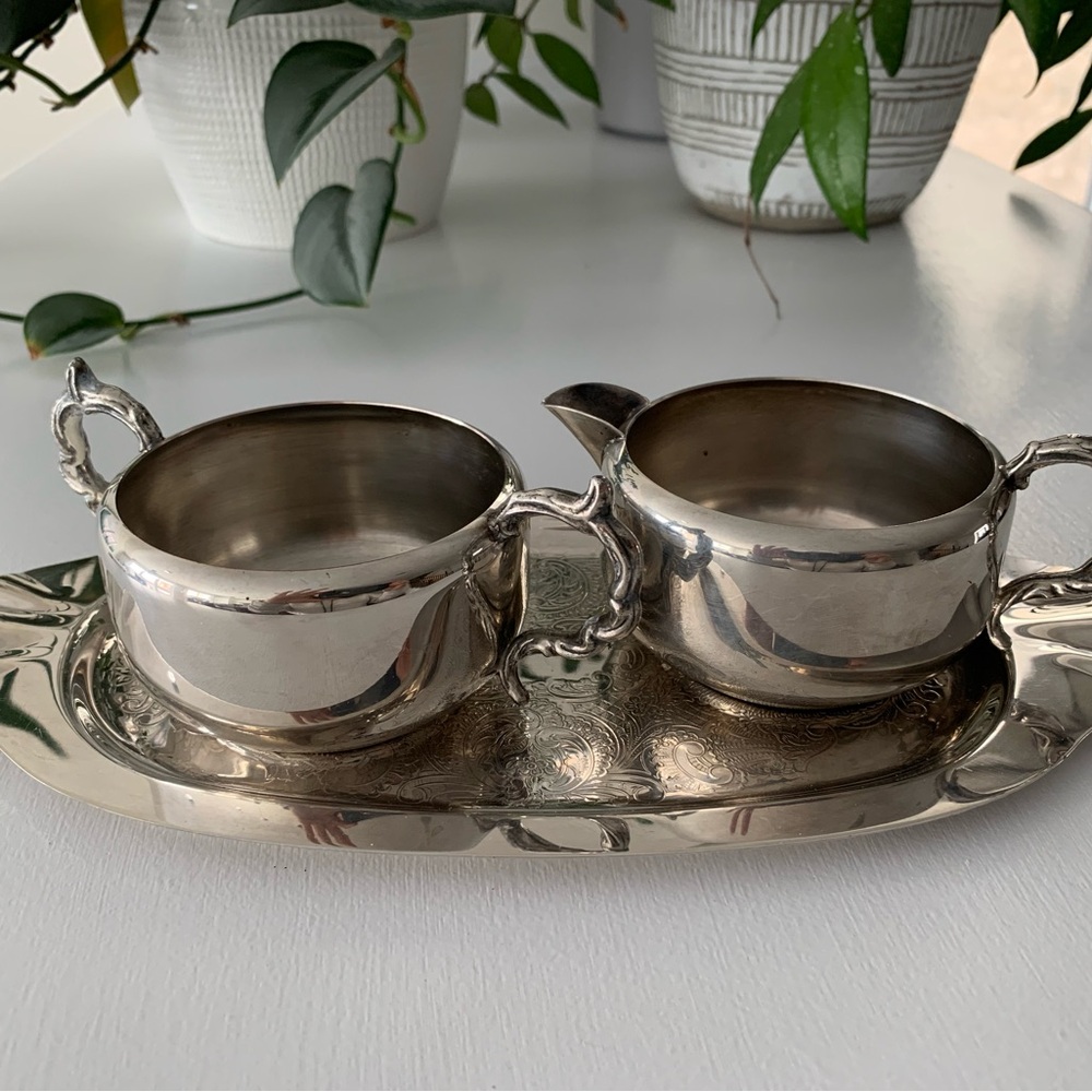 Vintage Silver Plated Creamer and Sugar Set with Tray
